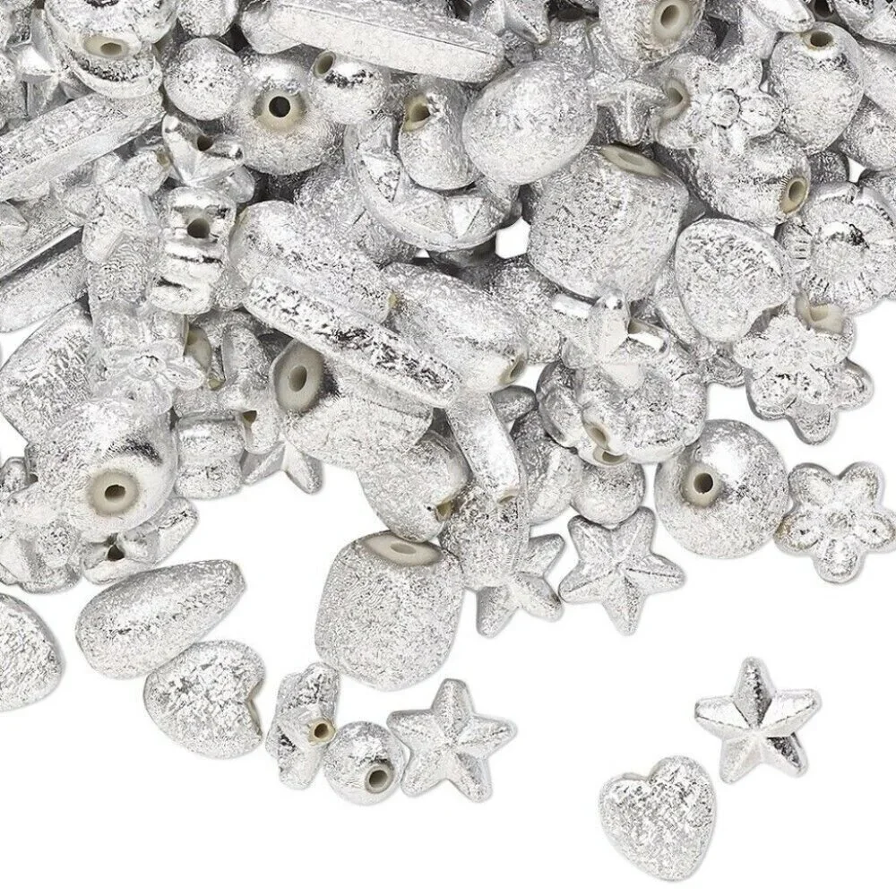Bulk Lot Vintage Silver Stardust Acrylic Beads Mixed Size Shape 50 pcs